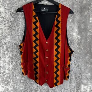 Jackeroos Size‎ XL Southwestern V Neck Vest Button Red Sleeveless Casual